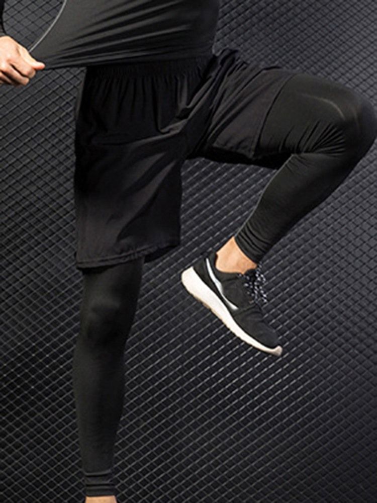 Calça Esportiva Masculina Patchwork Correndo Falsa Duas Peças
