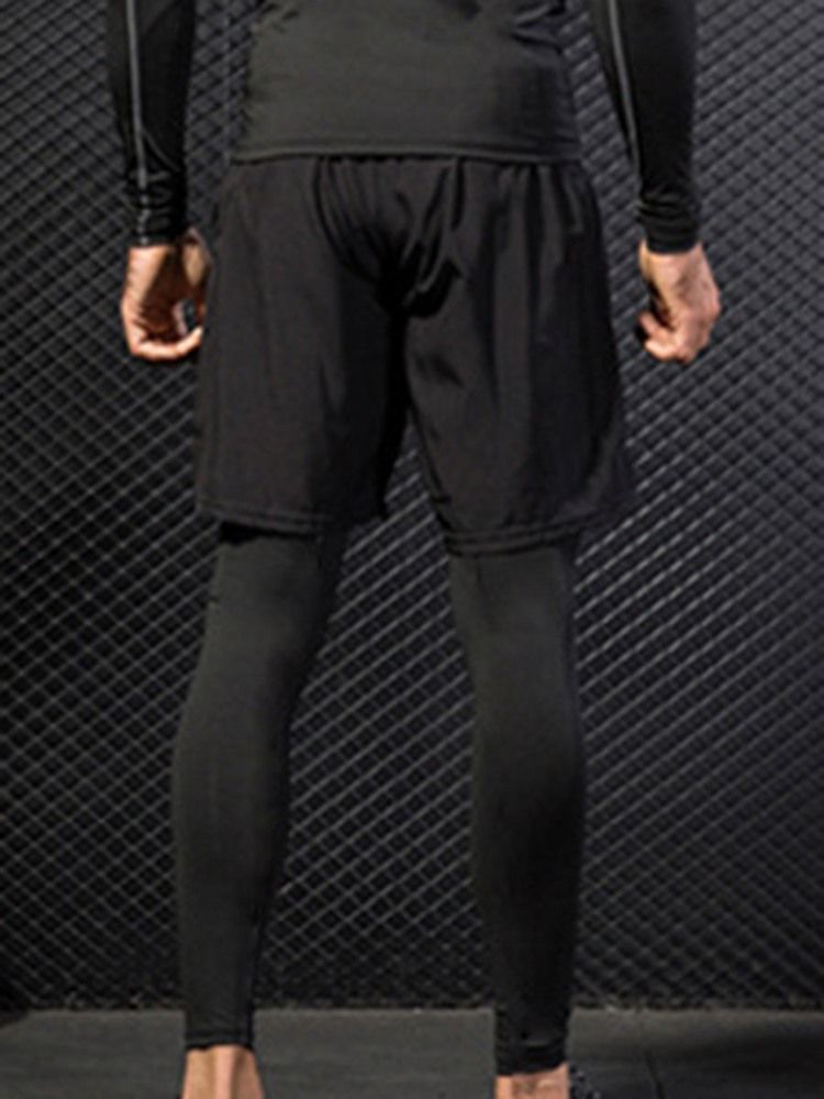 Calça Esportiva Masculina Patchwork Correndo Falsa Duas Peças