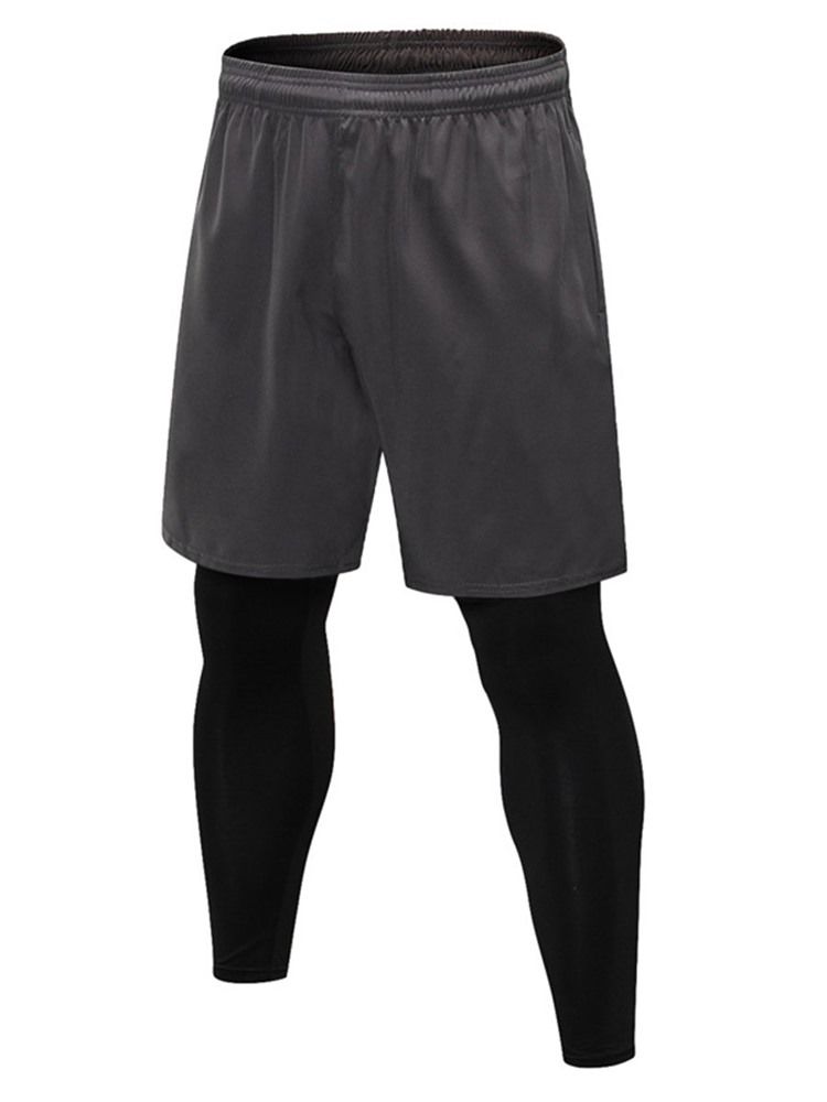 Calça Esportiva Masculina Patchwork Correndo Falsa Duas Peças