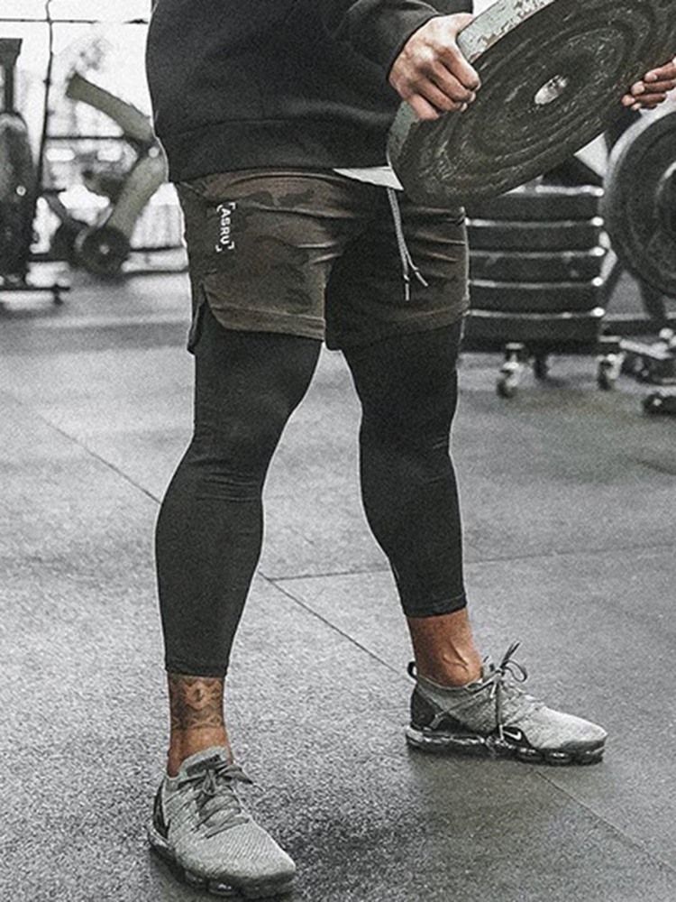 Calça Calça Falsa De Duas Peças Com Bolso Para Ginásio De Esportes Masculino