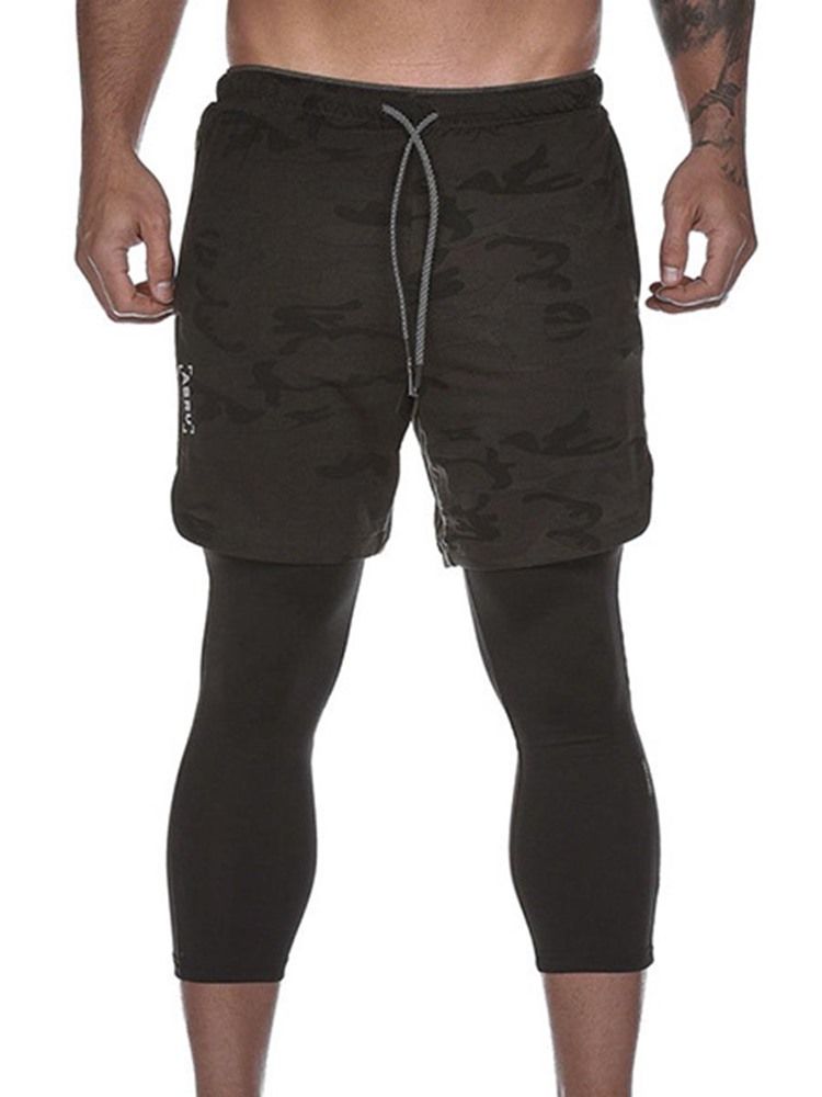 Calça Calça Falsa De Duas Peças Com Bolso Para Ginásio De Esportes Masculino