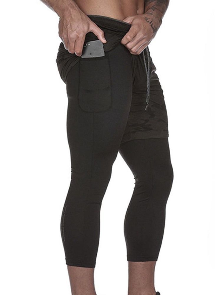 Calça Calça Falsa De Duas Peças Com Bolso Para Ginásio De Esportes Masculino