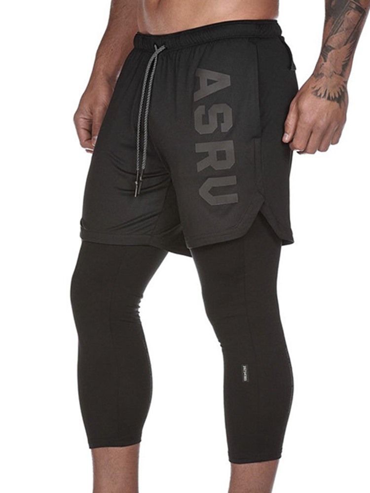 Calça Calça Falsa De Duas Peças Com Bolso Para Ginásio De Esportes Masculino