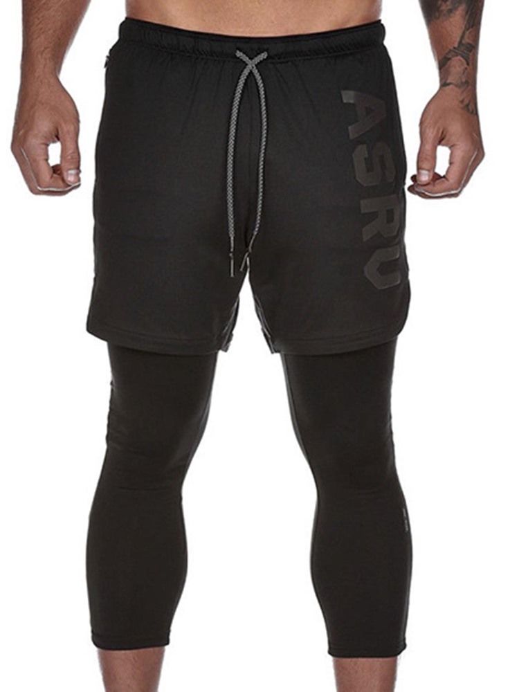 Calça Calça Falsa De Duas Peças Com Bolso Para Ginásio De Esportes Masculino