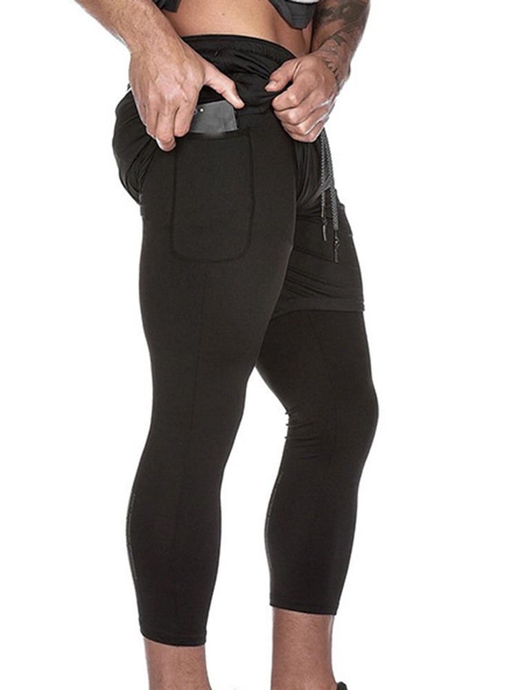 Calça Calça Falsa De Duas Peças Com Bolso Para Ginásio De Esportes Masculino