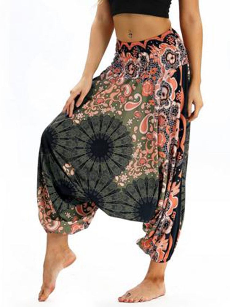 Calça Harem Feminina Com Estampa Elástica Solta De Dança Para Ioga
