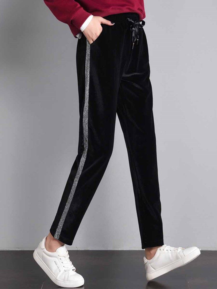 Calça Stripe Yoga Respirável Feminina Com Bolsos Tamanho