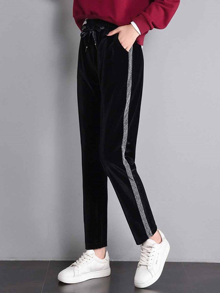 Calça Stripe Yoga Respirável Feminina Com Bolsos Tamanho