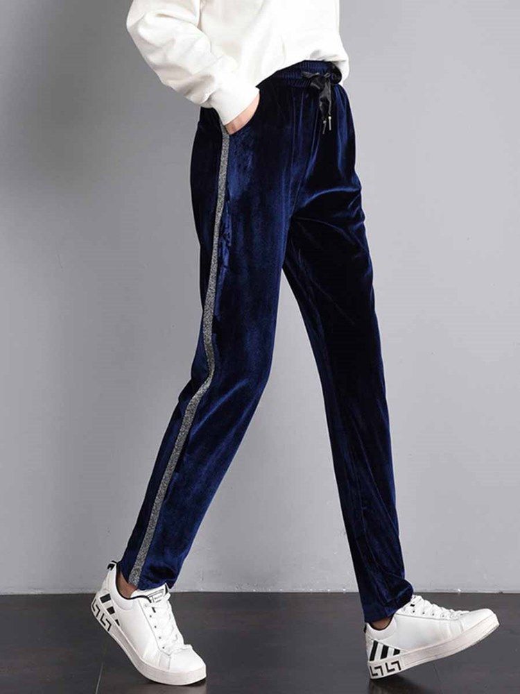 Calça Stripe Yoga Respirável Feminina Com Bolsos Tamanho