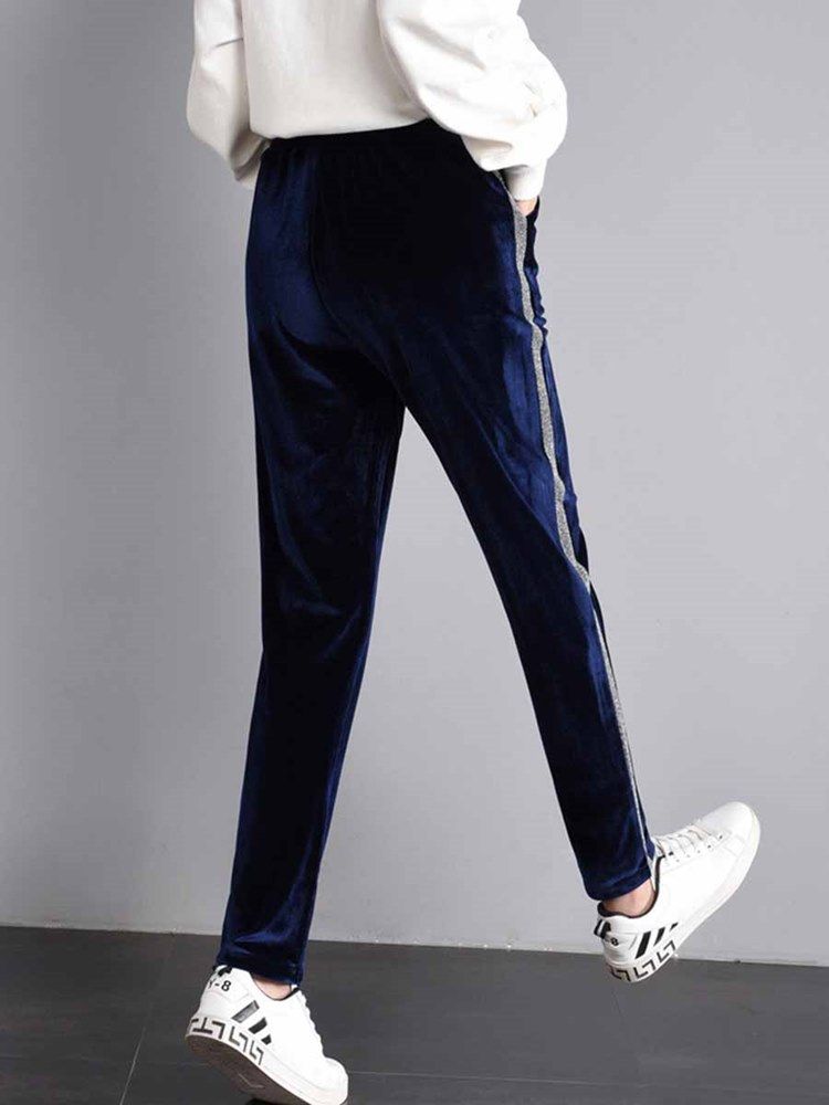 Calça Stripe Yoga Respirável Feminina Com Bolsos Tamanho