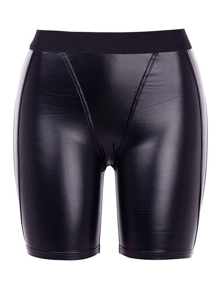 Calças Esportivas Femininas Pu Patchwork Solid Calças De Ioga