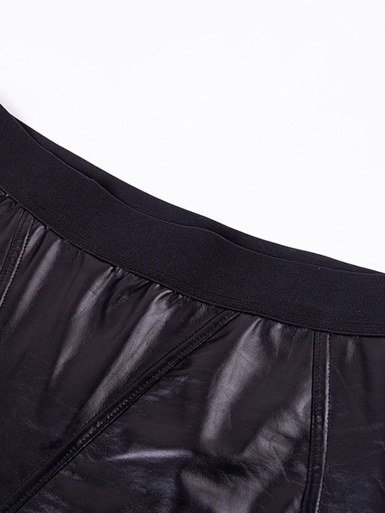 Calças Esportivas Femininas Pu Patchwork Solid Calças De Ioga