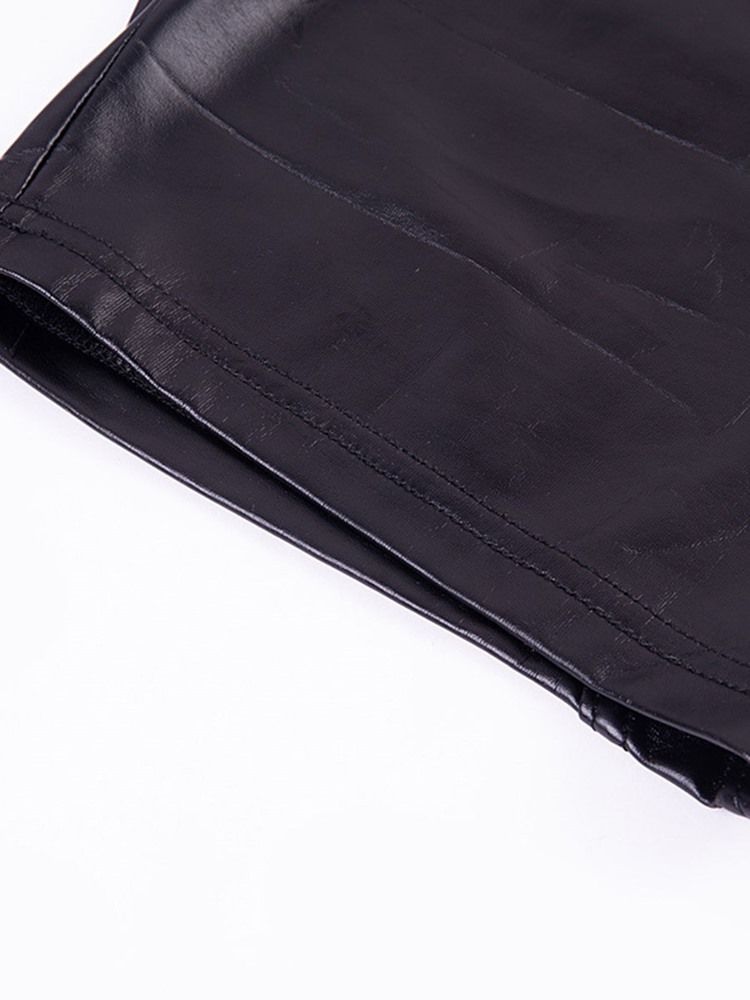 Calças Esportivas Femininas Pu Patchwork Solid Calças De Ioga