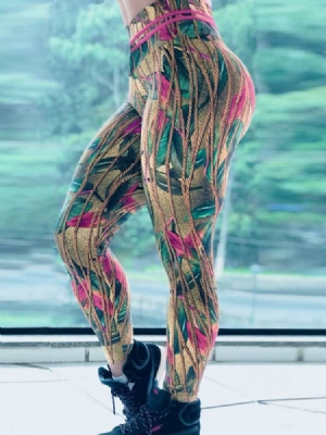 Calças Femininas Anti-suor Estampado De Poliéster De Comprimento Total Leggings Tiktok De Cintura Alta