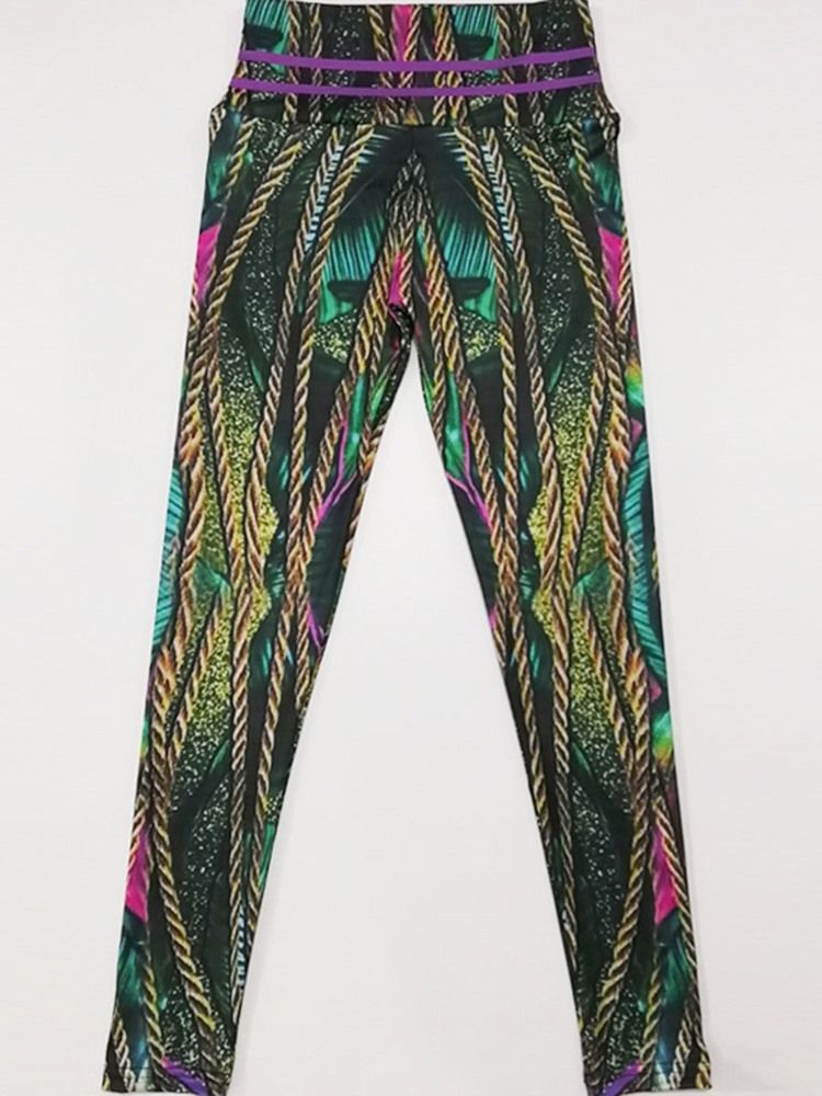 Calças Femininas Anti-suor Estampado De Poliéster De Comprimento Total Leggings Tiktok De Cintura Alta