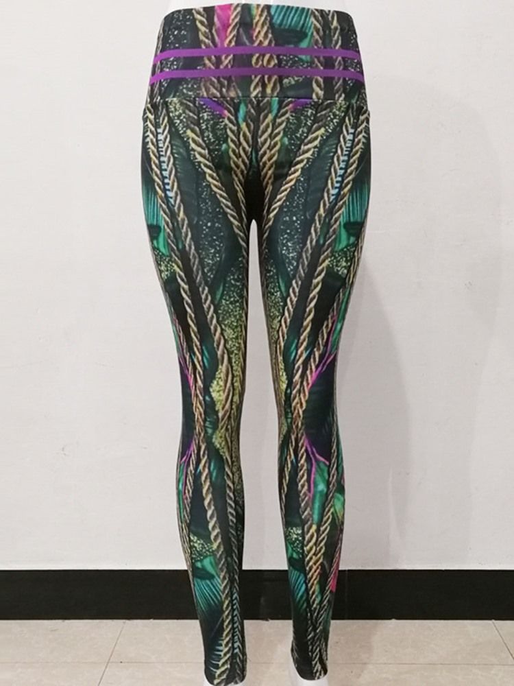 Calças Femininas Anti-suor Estampado De Poliéster De Comprimento Total Leggings Tiktok De Cintura Alta