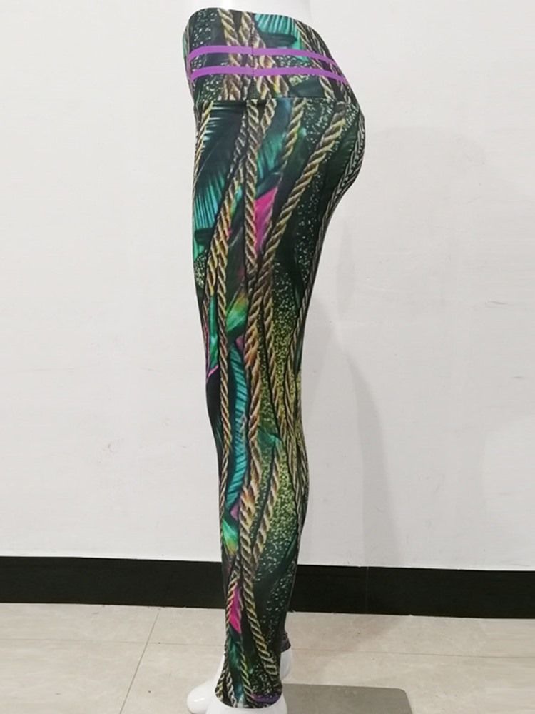 Calças Femininas Anti-suor Estampado De Poliéster De Comprimento Total Leggings Tiktok De Cintura Alta