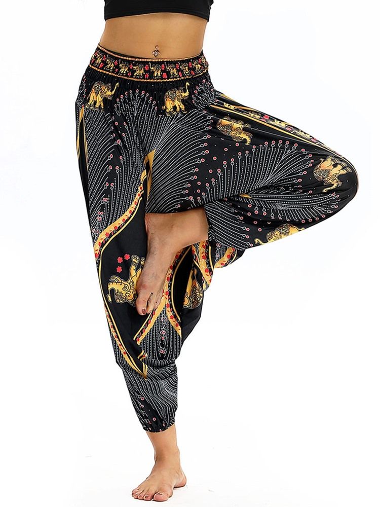 Calças Femininas Bohemia Print Harem Yoga