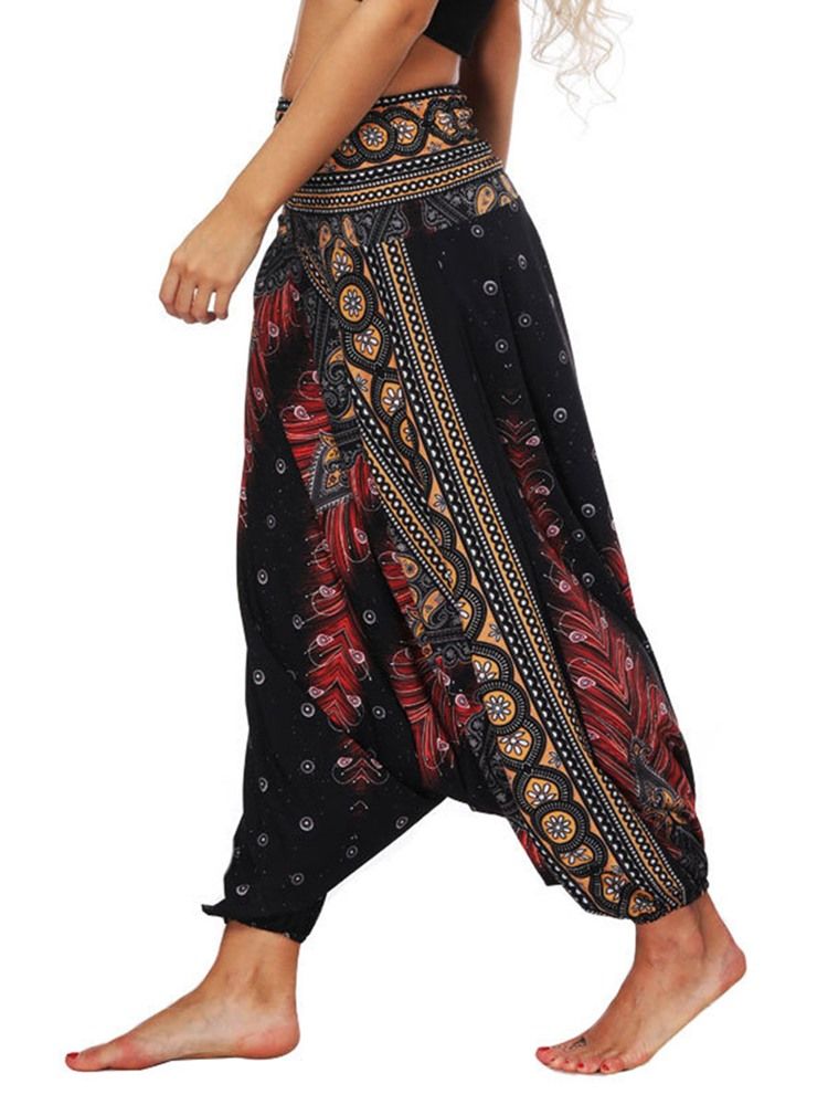 Calças Femininas Bohemian Geometry Print Yoga Harem Jogger