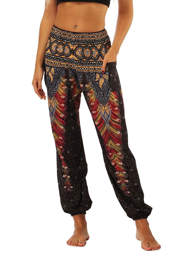 Calças Femininas Boho Com Estampa Geométrica Street Dance Yoga