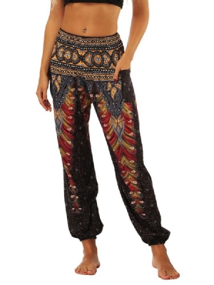Calças Femininas Boho Com Estampa Geométrica Street Dance Yoga
