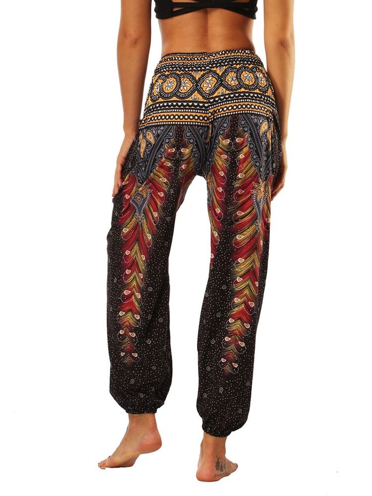 Calças Femininas Boho Com Estampa Geométrica Street Dance Yoga
