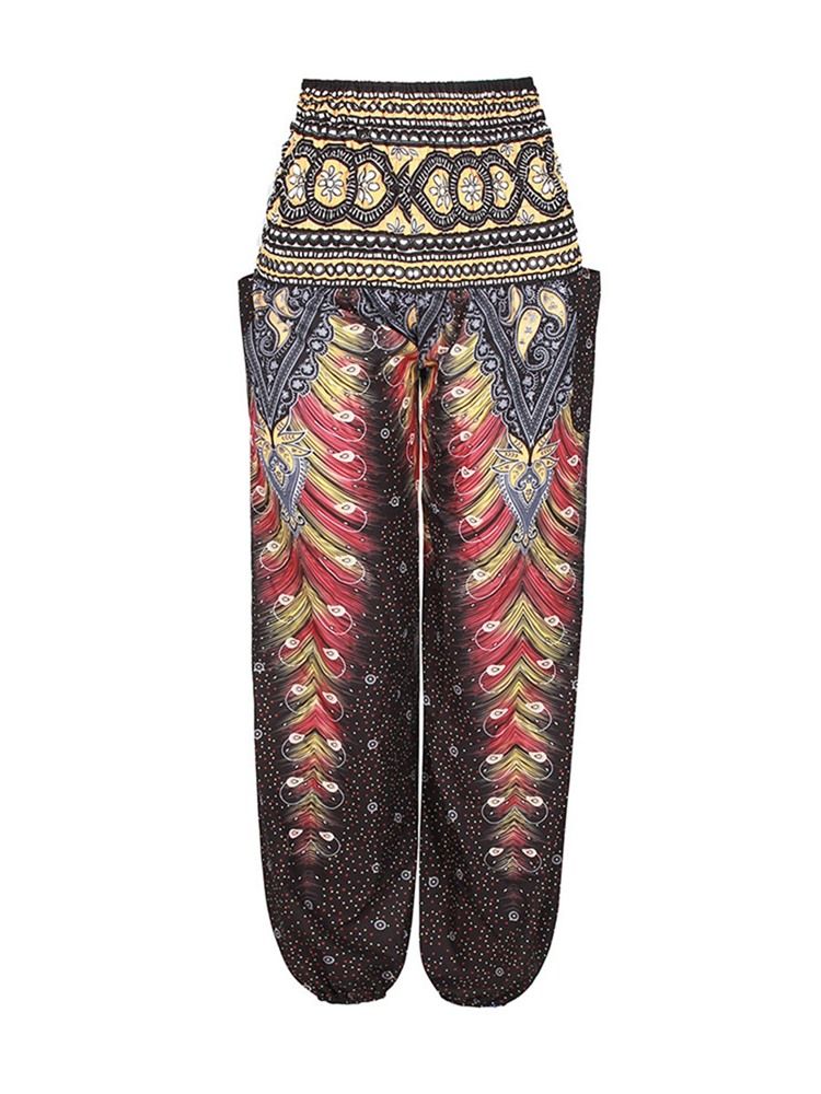 Calças Femininas Boho Com Estampa Geométrica Street Dance Yoga