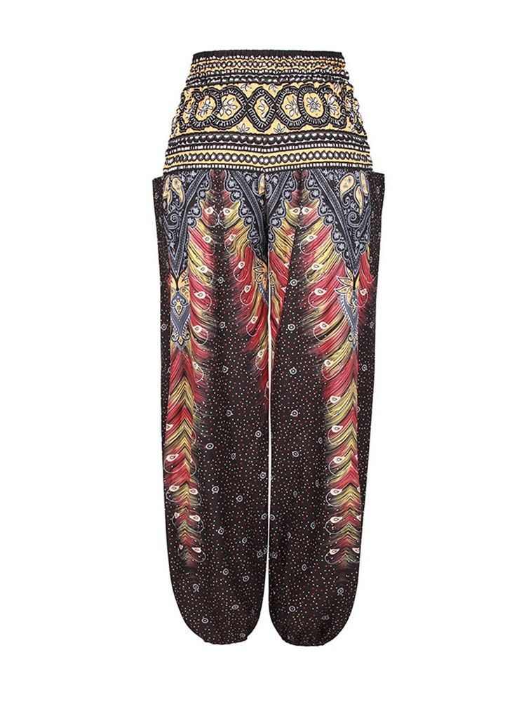 Calças Femininas Boho Com Estampa Geométrica Street Dance Yoga
