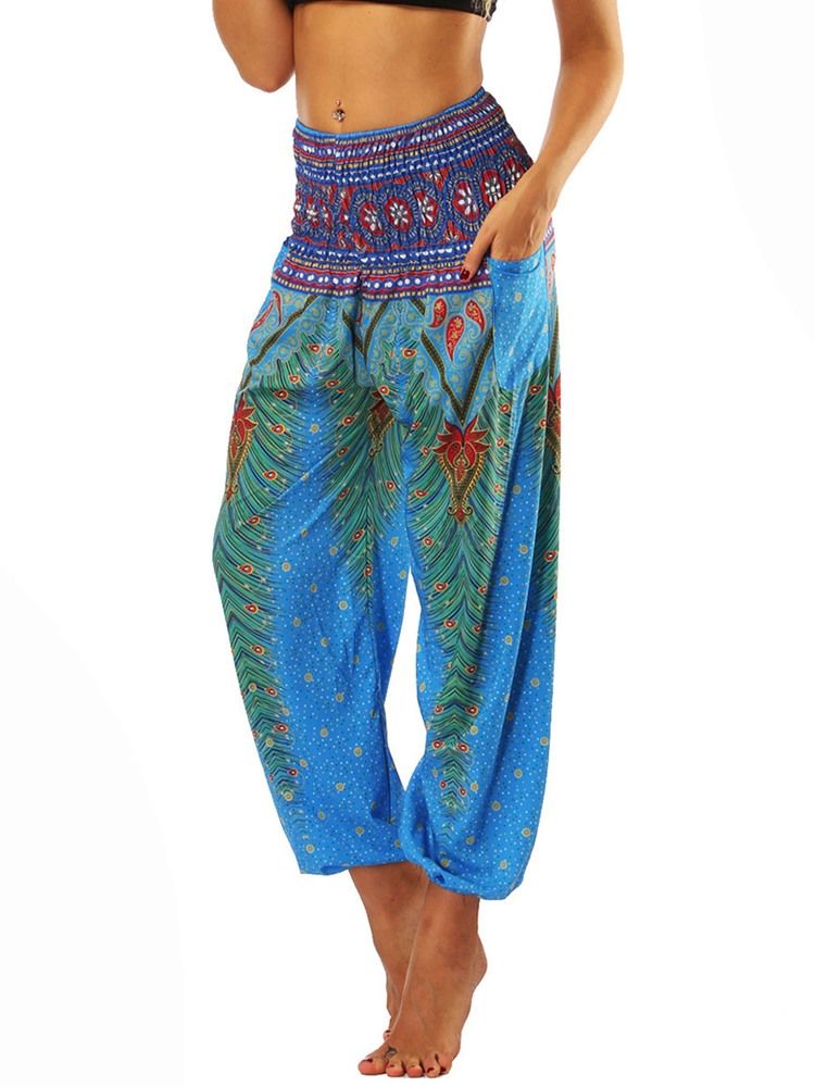 Calças Femininas Boho Print Geométricas Para Ioga De Dança De Rua
