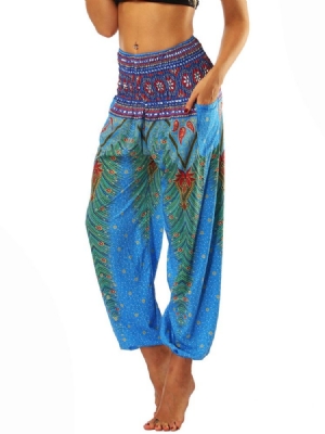Calças Femininas Boho Print Geométricas Para Ioga De Dança De Rua