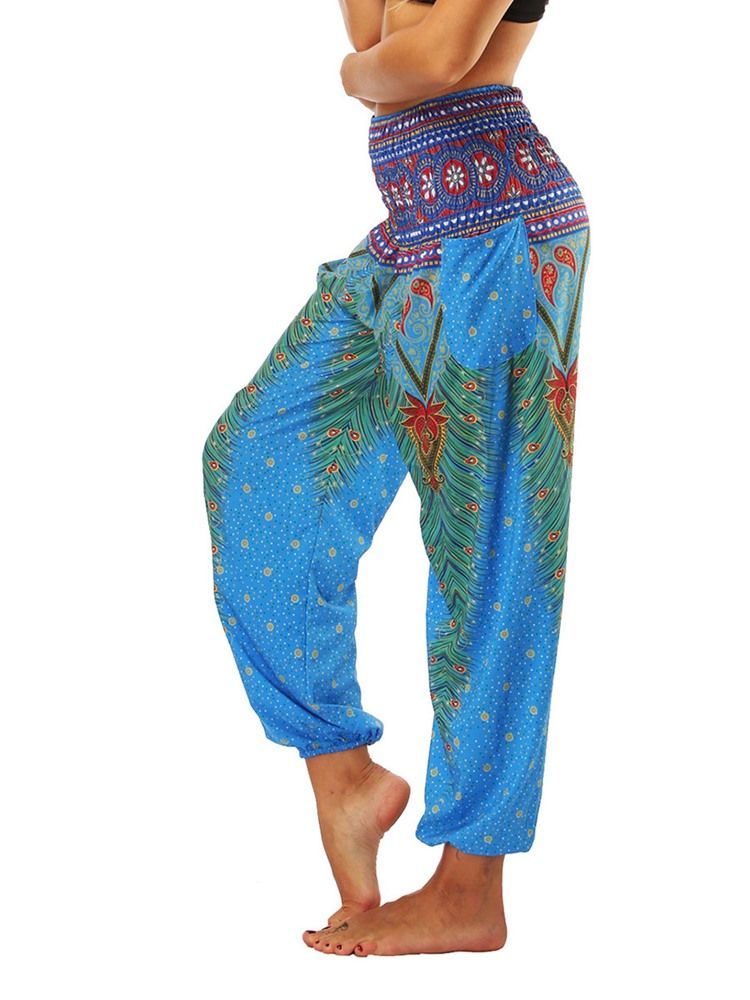 Calças Femininas Boho Print Geométricas Para Ioga De Dança De Rua