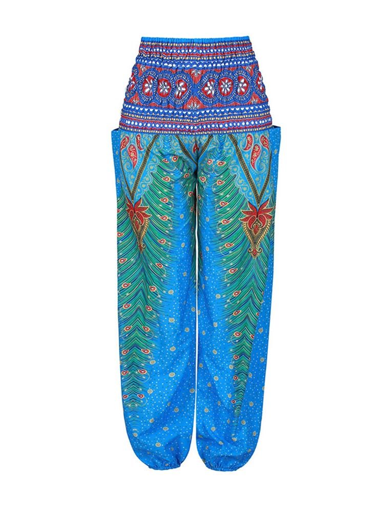 Calças Femininas Boho Print Geométricas Para Ioga De Dança De Rua