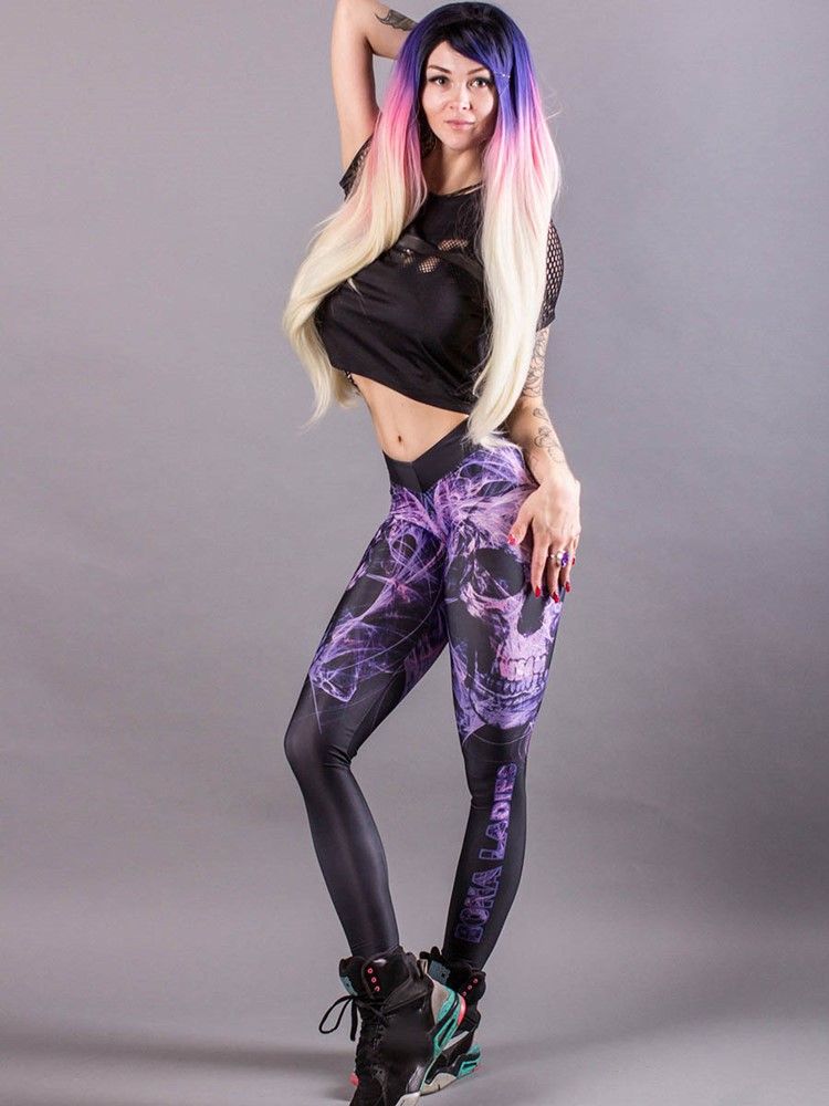 Calças De Ioga De Comprimento Total Respirável De Poliéster Estampado Feminino Leggings Tiktok De Cintura Alta
