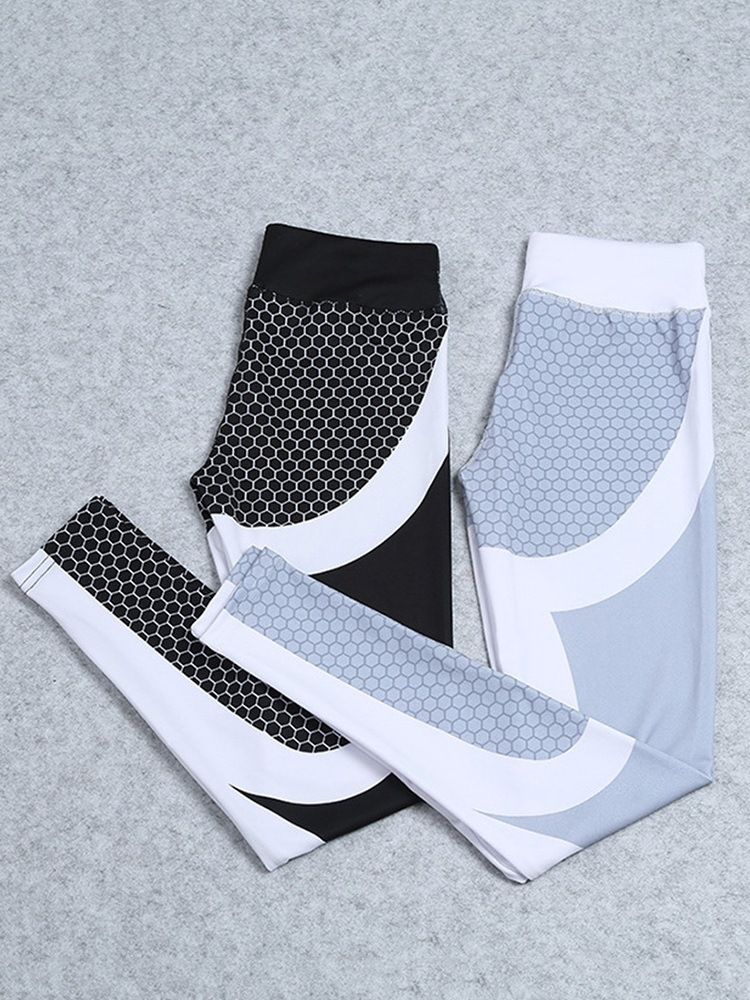 Color Block Honeycomb Print Leggings Femininas De Ioga De Cintura Alta Leggings Tiktok