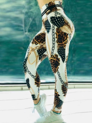Corrente Estampa Leopardo Cor Bloco Leggings Femininas Cintura Alta Calças Yoga Cintura Alta Leggings Tiktok