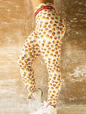 Emoticon Print Quick Dry Leggings Femininas Calças Yoga Cintura Alta Leggings Tiktok