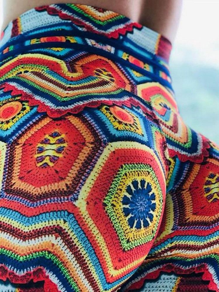 Estampa De Poliéster Geométrico Anti-suor Feminino Para Corrida Calças De Ioga De Cintura Alta Leggings