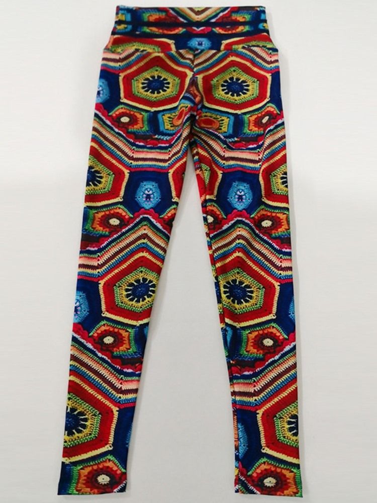 Estampa De Poliéster Geométrico Anti-suor Feminino Para Corrida Calças De Ioga De Cintura Alta Leggings