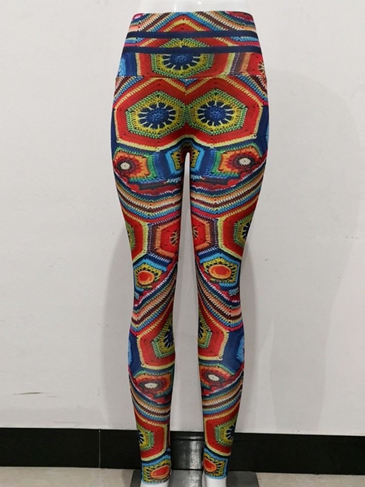 Estampa De Poliéster Geométrico Anti-suor Feminino Para Corrida Calças De Ioga De Cintura Alta Leggings