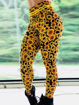 Feminino Respirável Sunflower Print Push Up Ginásio Esportivo Calças Ioga Cintura Alta Leggings Tiktok