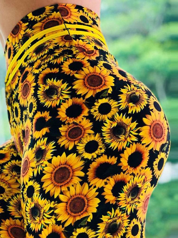 Feminino Respirável Sunflower Print Push Up Ginásio Esportivo Calças Ioga Cintura Alta Leggings Tiktok