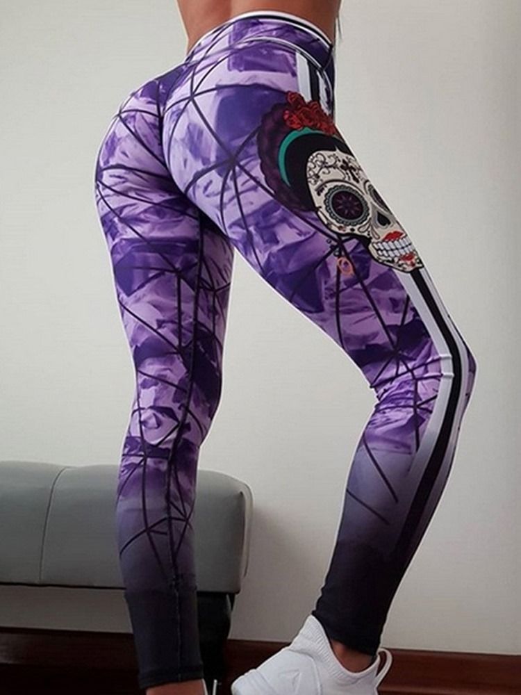 Impressão Em Bloco De Cor Feminina De Comprimento Total Calças De Ioga Para Ginástica Esportiva De Cintura Alta Leggings