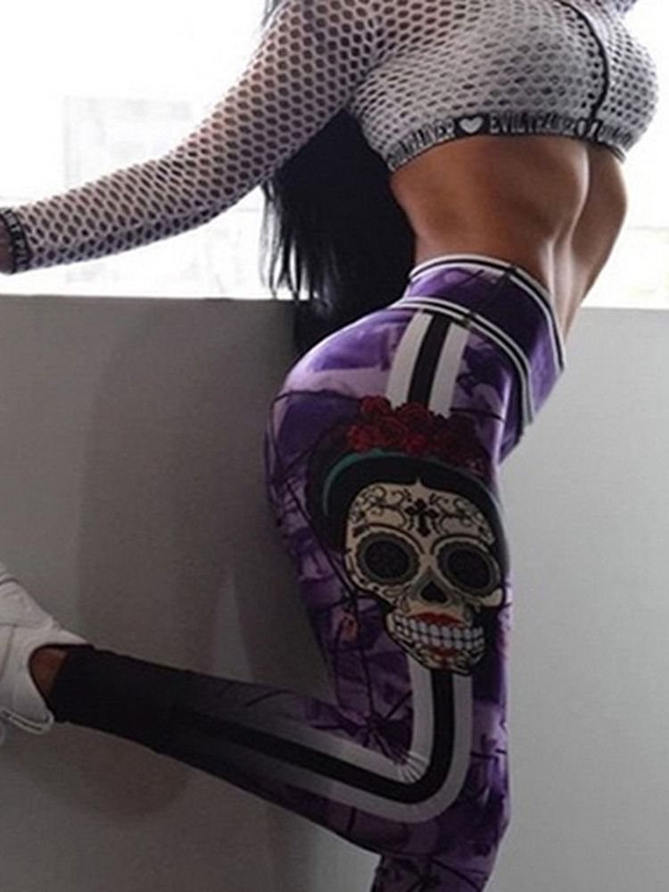 Impressão Em Bloco De Cor Feminina De Comprimento Total Calças De Ioga Para Ginástica Esportiva De Cintura Alta Leggings