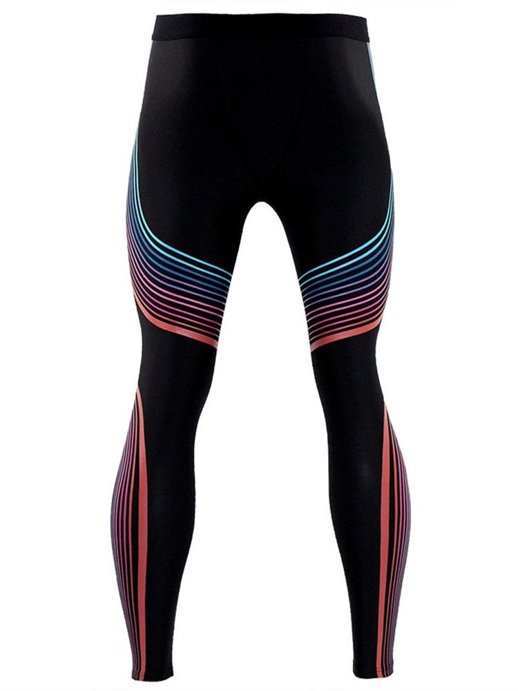 Leggings De Treino Masculinos Com Estampa De Listras Respiráveis