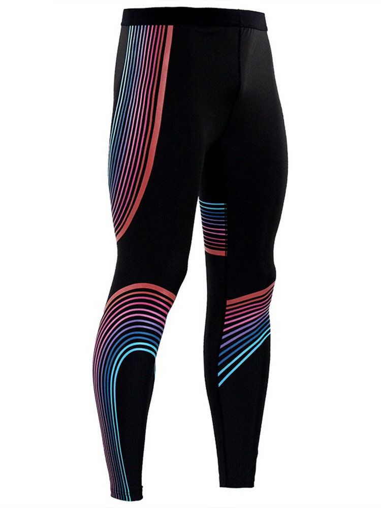 Leggings De Treino Masculinos Com Estampa De Listras Respiráveis