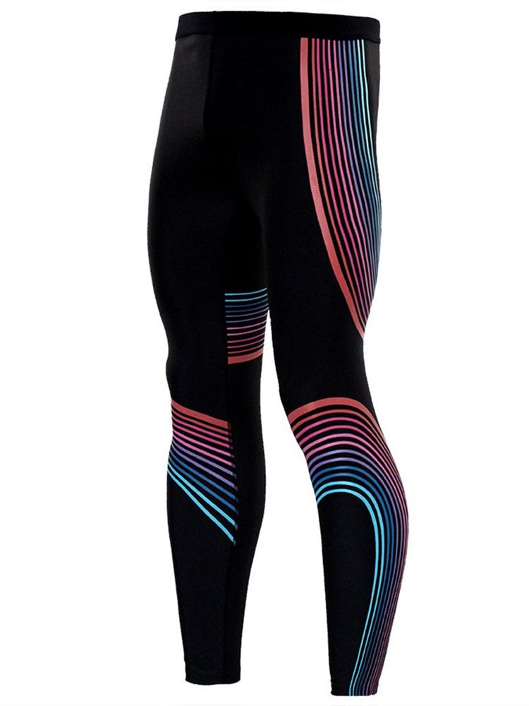 Leggings De Treino Masculinos Com Estampa De Listras Respiráveis