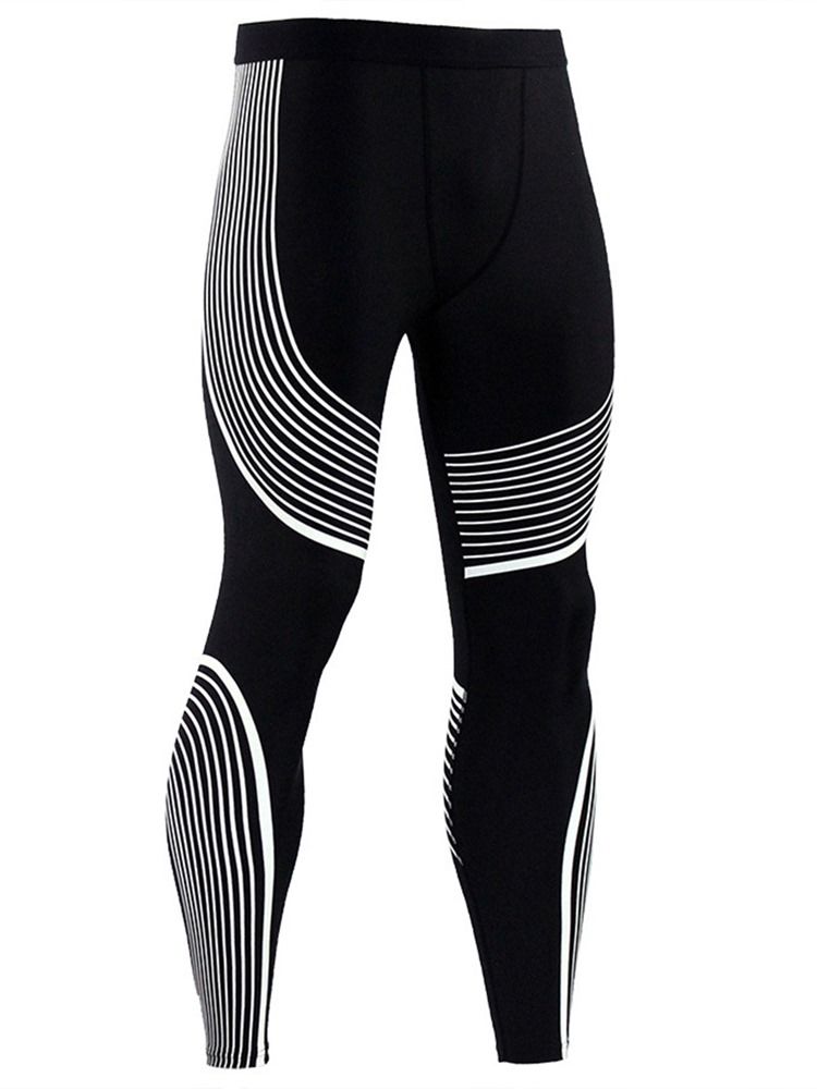 Leggings De Treino Masculinos Com Estampa De Listras Respiráveis