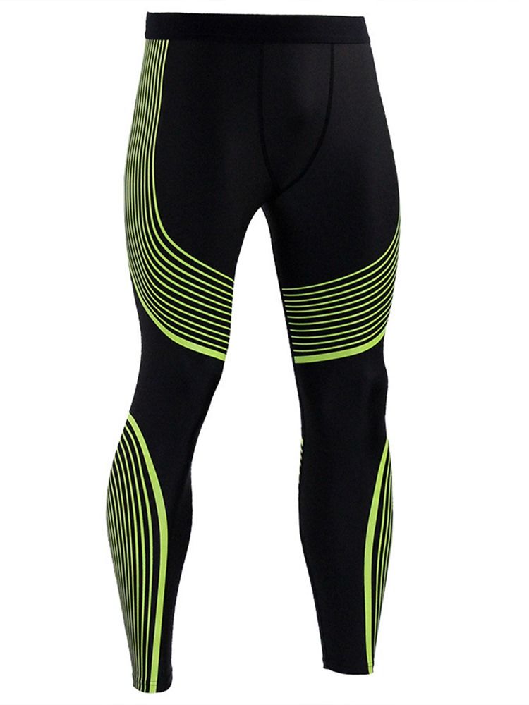 Leggings De Treino Masculinos Com Estampa De Listras Respiráveis
