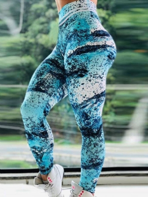 Mulheres Color Block Print Cintura Alta Fitness Sports Leggings Calças Ioga Cintura Alta Leggings Tiktok