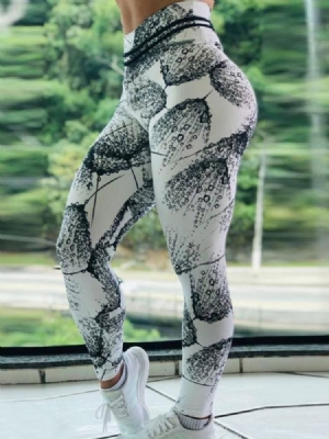 Mulheres Imprimir Bloco De Cores Leggings De Comprimento Total Respirável Calças De Ioga Cintura Alta Leggings De Tiktok